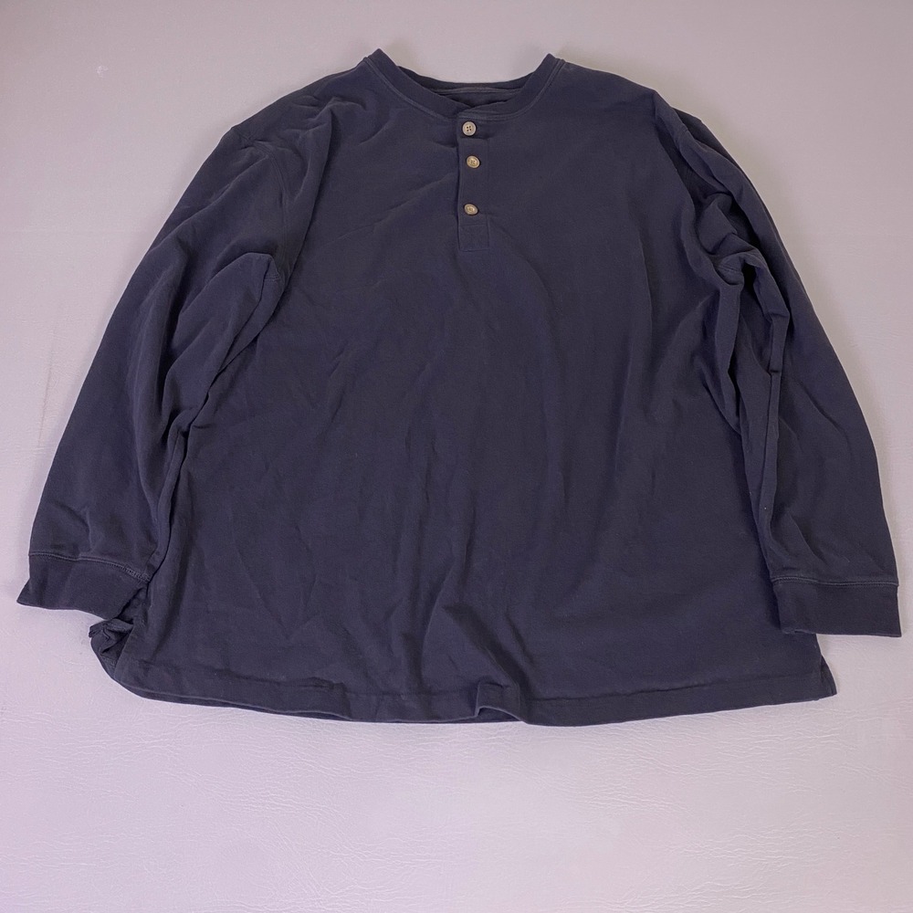 The Foundry Henley‎ Shirt Men's 2XL Navy Blue Long Sleeve 100% Cotton Big & Tall